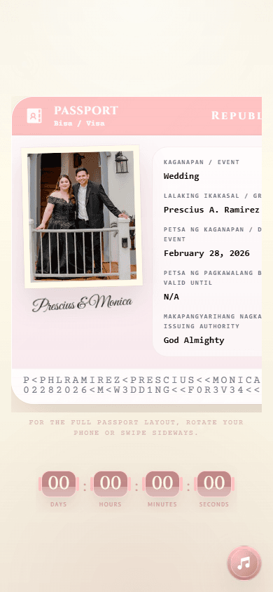 JP and Monica wedding website mobile preview