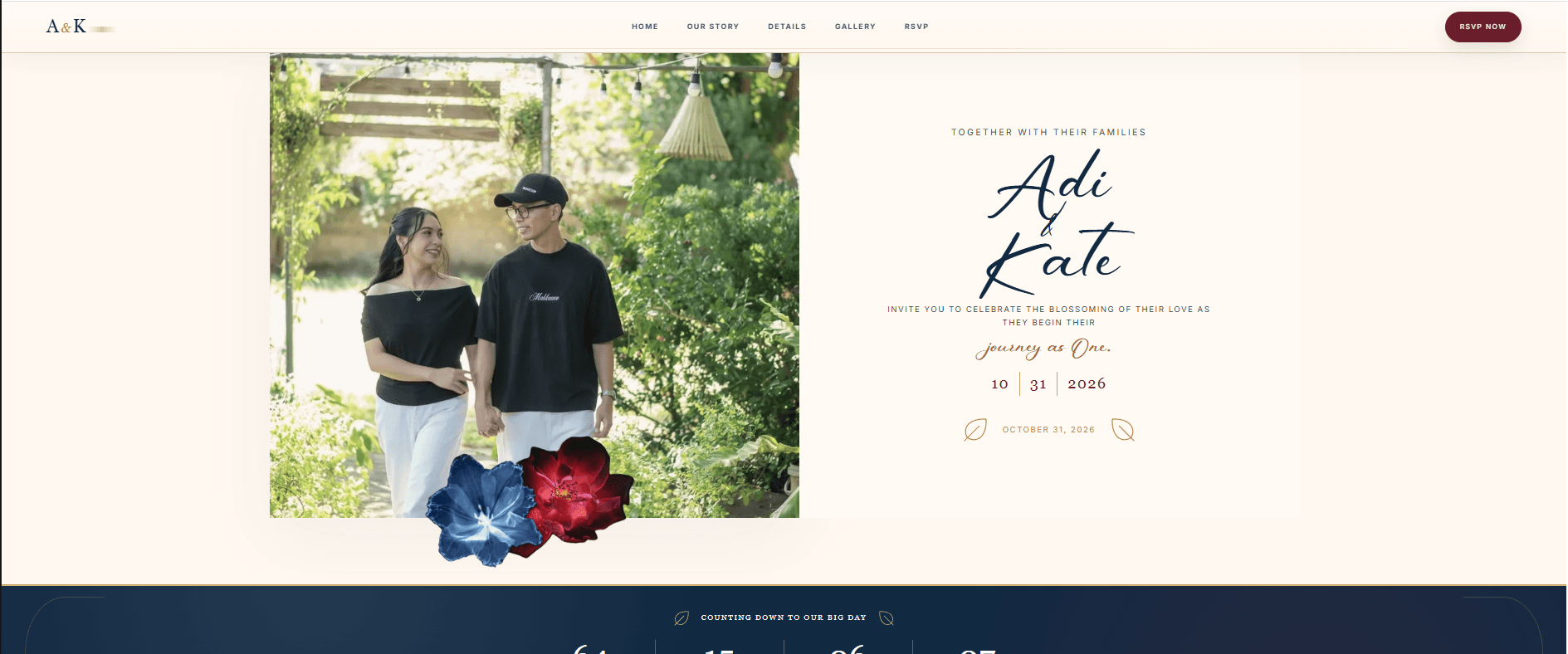 Adi and Kate wedding website desktop preview