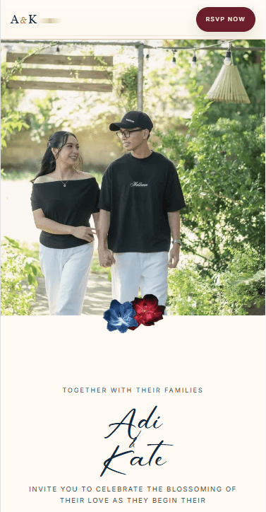 Adi and Kate wedding website mobile preview